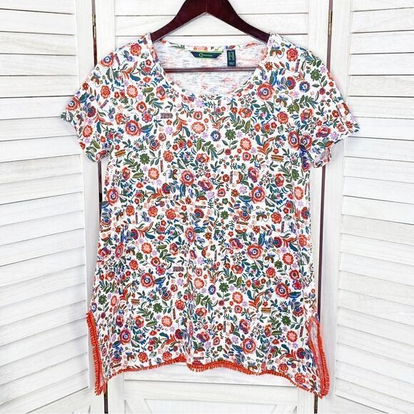 C Wonder Floral PomPom Hem Tunic Tee Shirt White Multi XXS - Picture 7 of 12